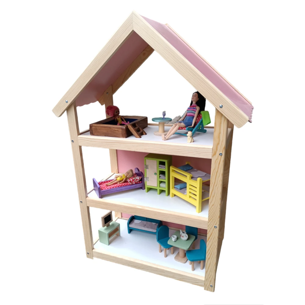 Montessori Ahşap 3 katlı Oyuncak Ev