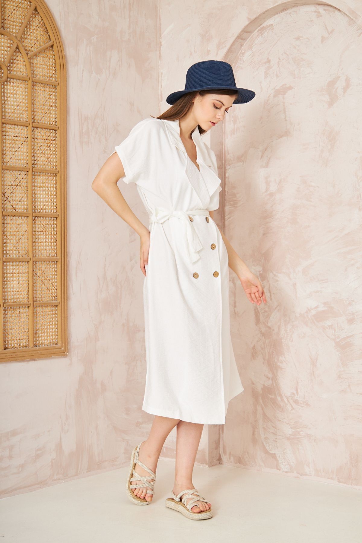 Kadın Keten Beyaz Oversize Geniş Kesim /salaş /uzun Kısa Kollu Yazlık Ceket Elbise 3162400