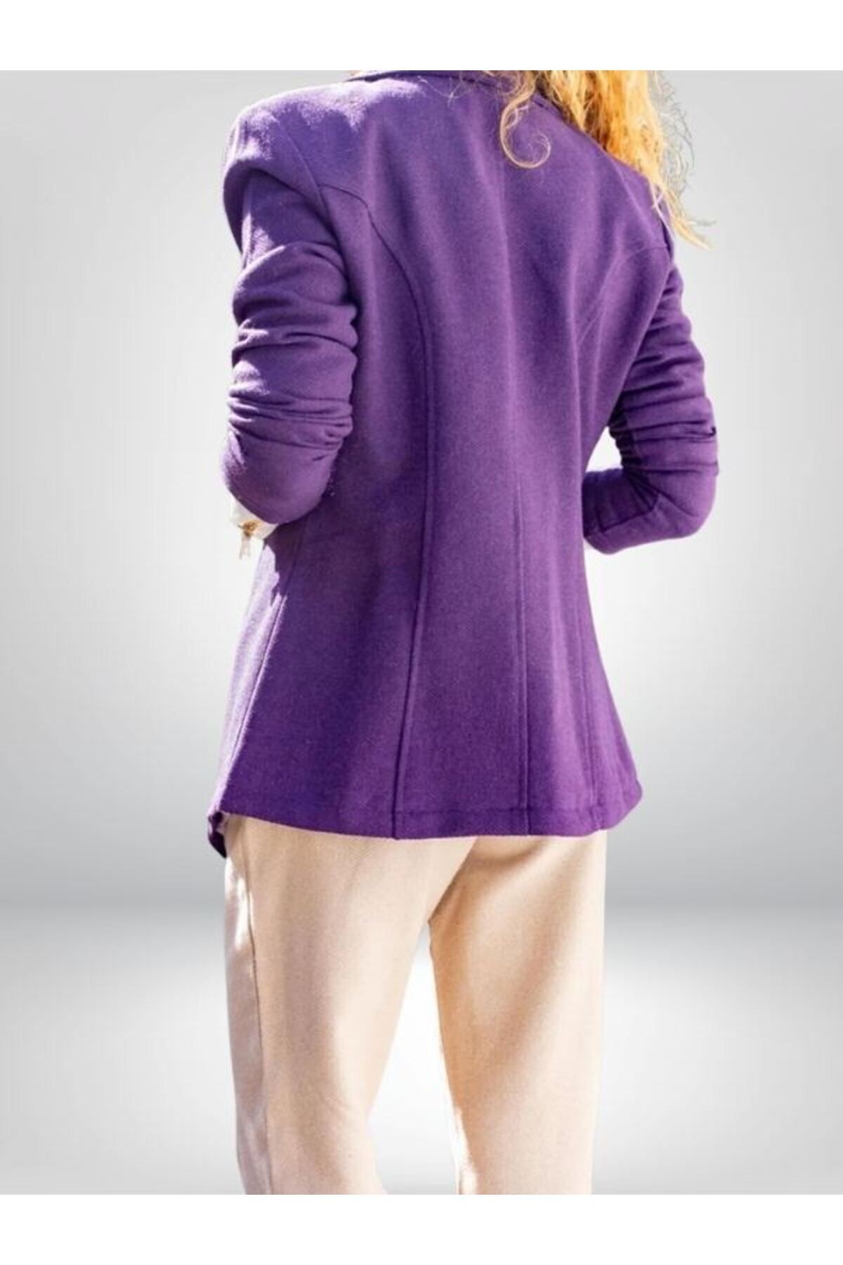Kadın Kendinden Desenli Astarlı Kaşe Tek Düğmeli Kışlık Blazer Ceket 3449400