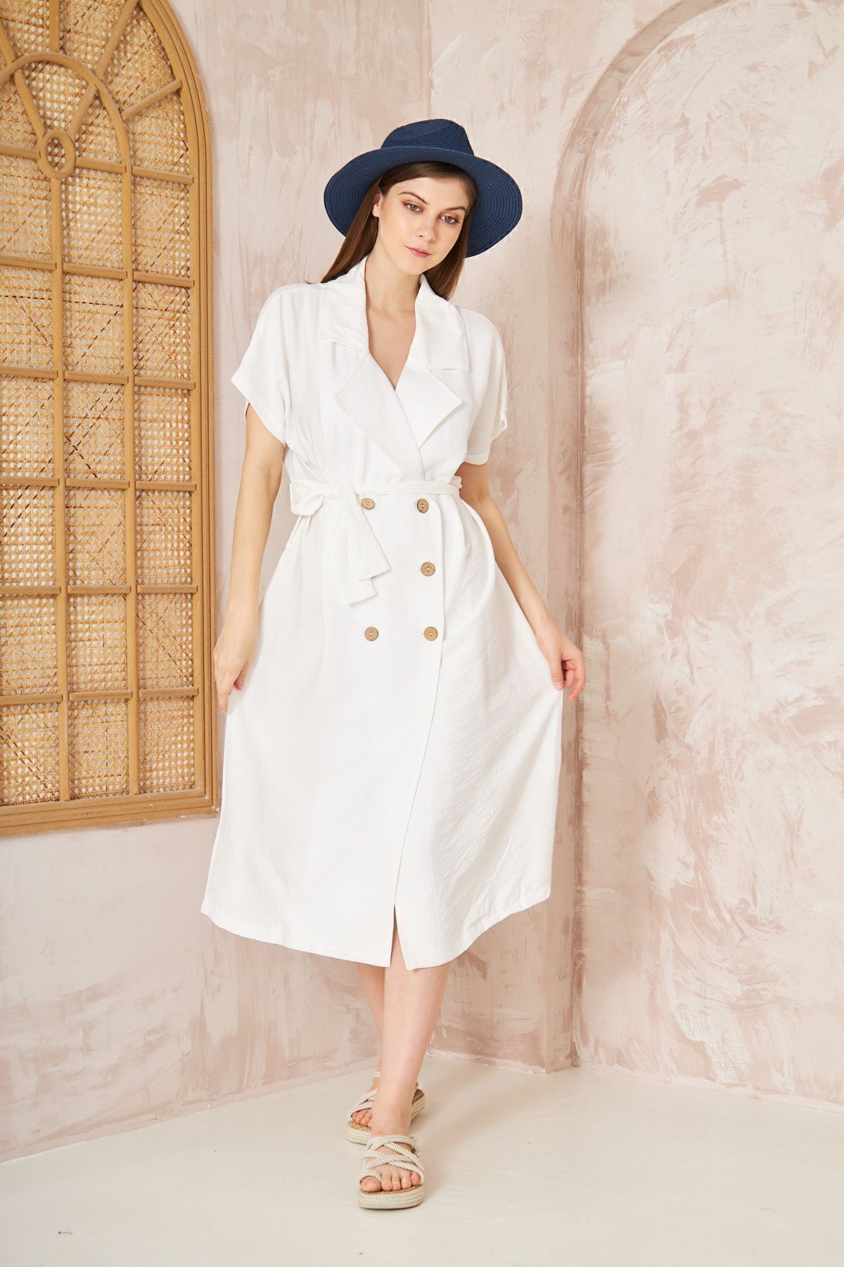 Kadın Keten Beyaz Oversize Geniş Kesim /salaş /uzun Kısa Kollu Yazlık Ceket Elbise 3162400