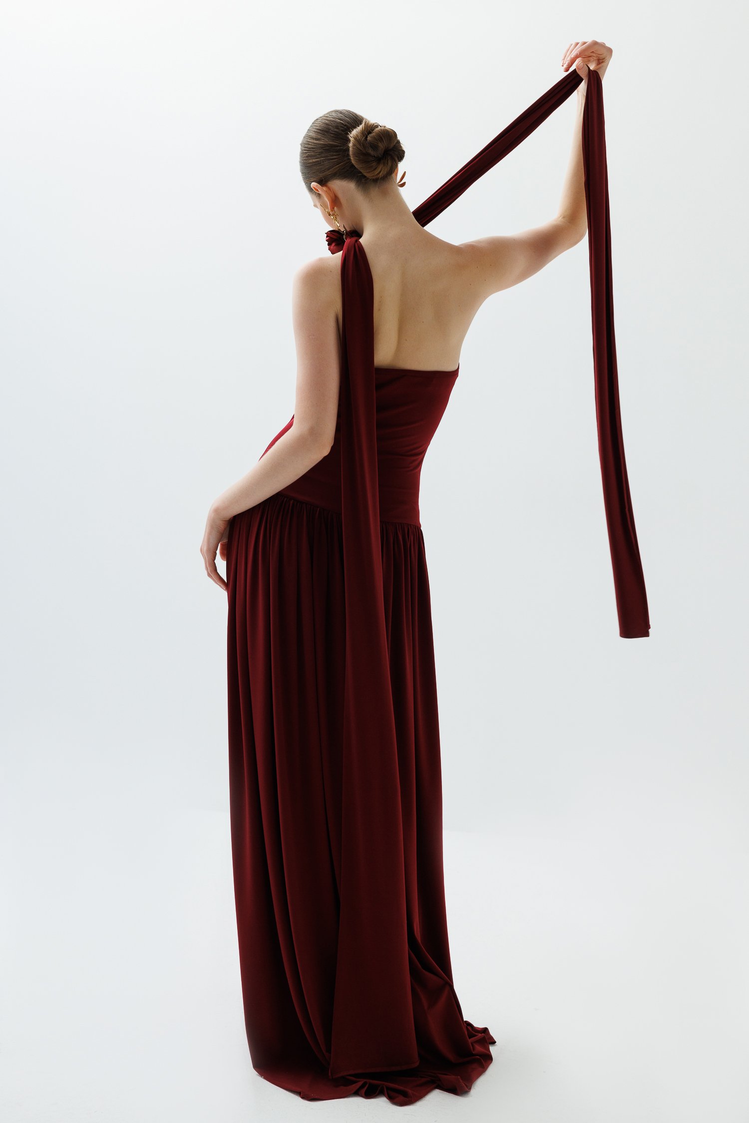 Bordo Straplez Elbise