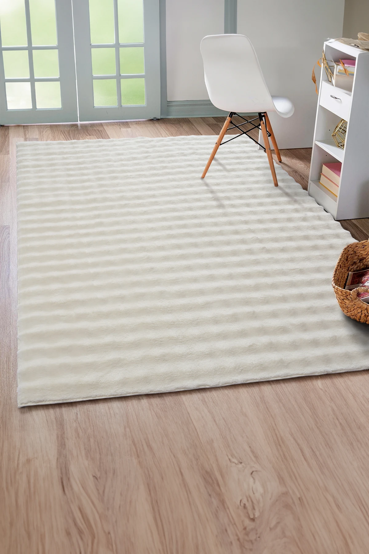 Krem Bubble Yumuşak  Kaymaz Özel Taban Peluş Halı Yolluk