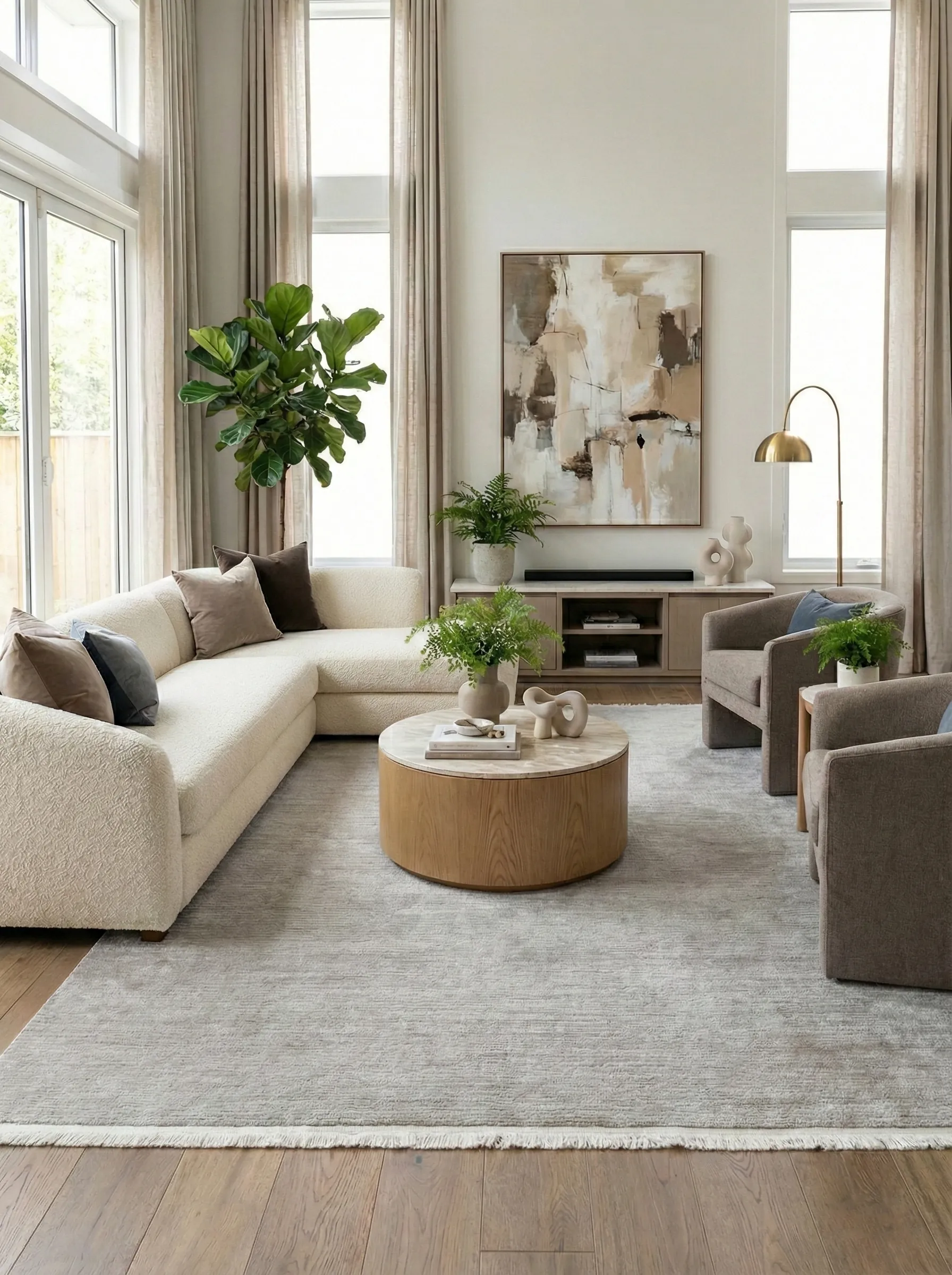 Premium Seri Krem Akrilik Jüt Taban Doğal Halı Yolluk Oturma Odası Halı Salon Halısı 1737A