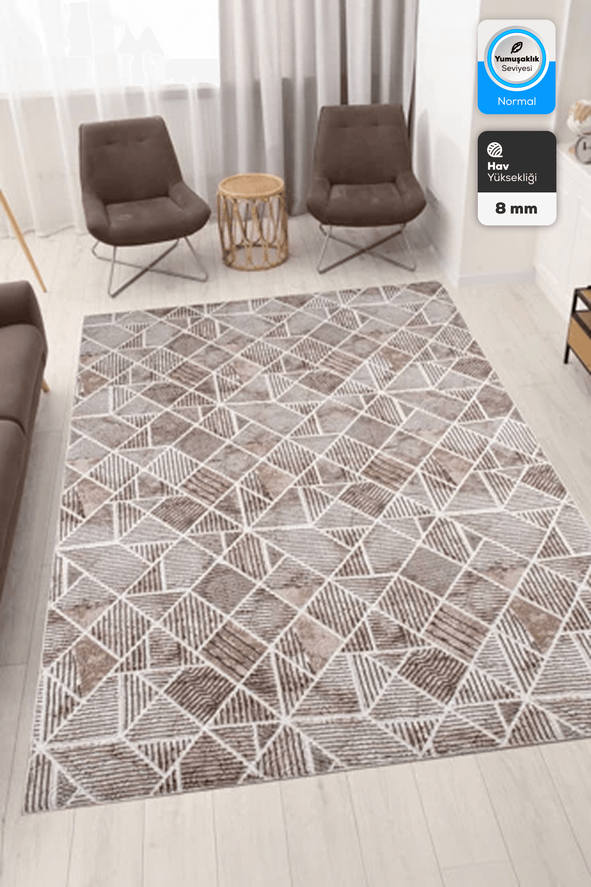 Kahve Geometrik Emboss Çökme Kalın Yumuşak Kaymaz Özel Taban Halı Yolluk