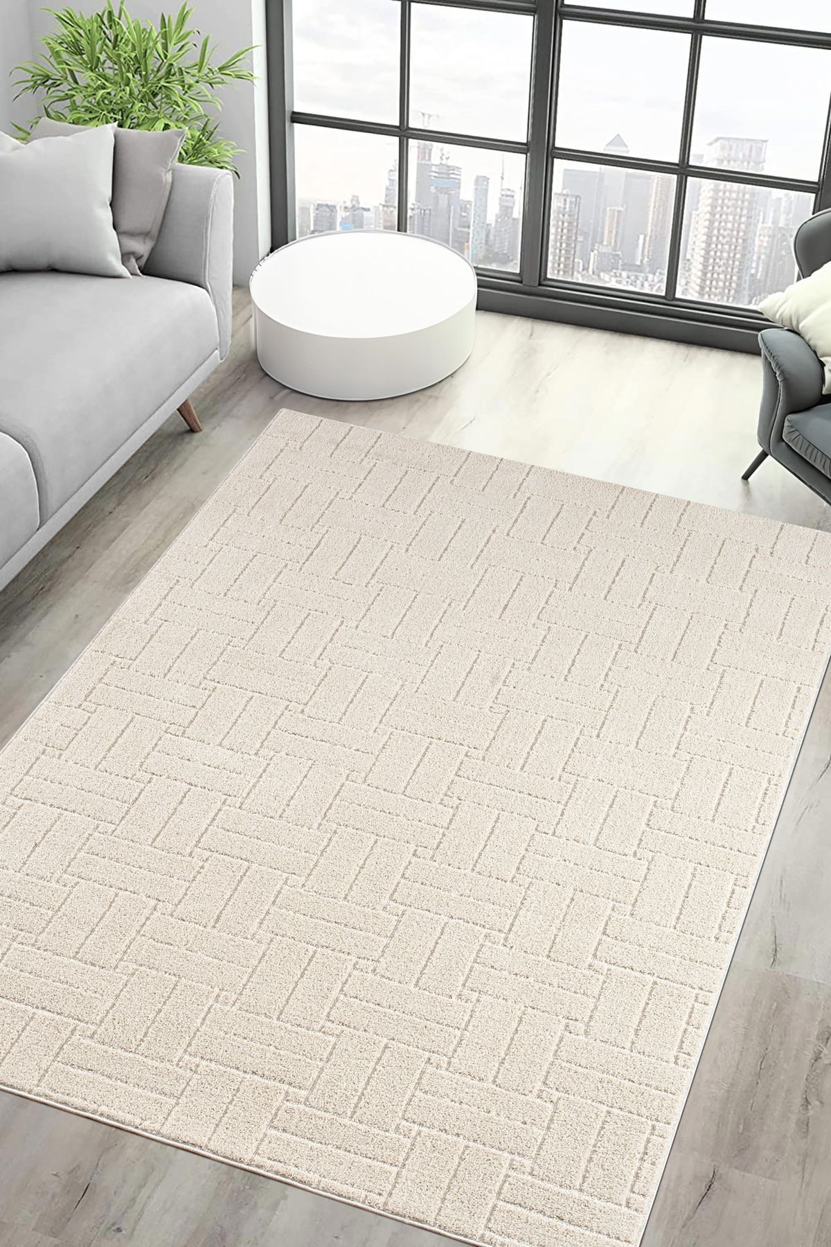 Kaymaz Taban Moopy Krem Bukleli Yumuşak Soft Dokuma Yolluk Halı Salon Halısı Lp1001a_krem
