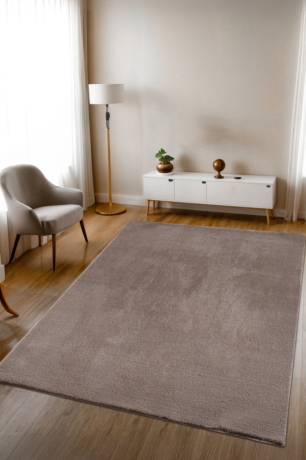 Kahverengi Yumuşak Bubble Kaymaz Özel Taban Peluş Halı Yolluk