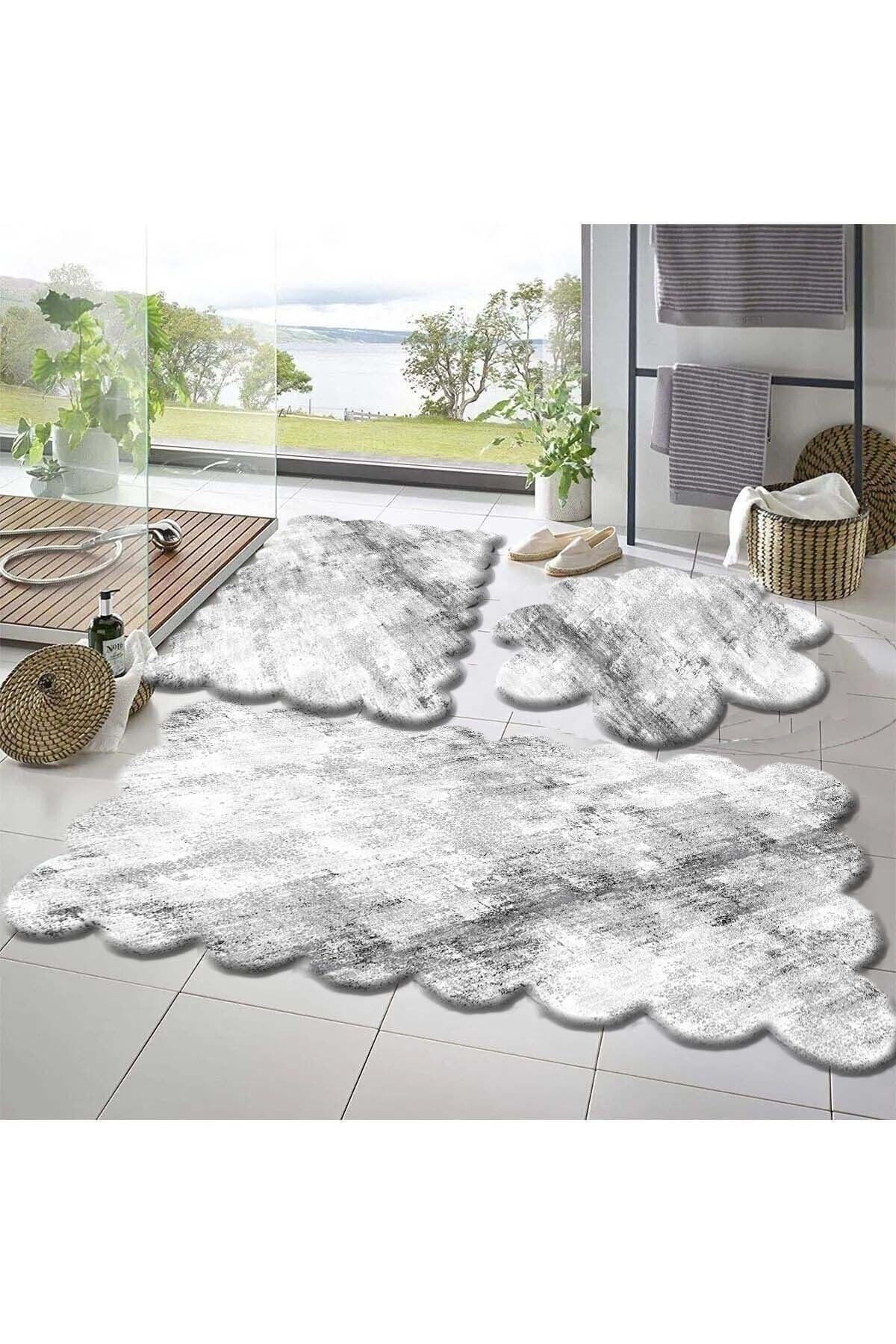 3'Lü Set Kaymaz Taban Banyo Paspası Halısı 50x50 (yuvarlak papatya ) --50x60(LAZER)- -60x100 (LAZER)