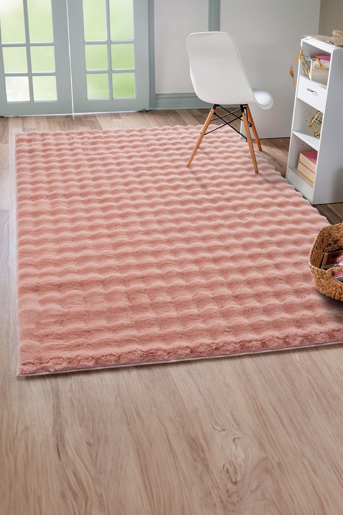 Rose Tavşan Tüyü Yumuşak Bubble Kaymaz Özel Taban Peluş Halı Yolluk