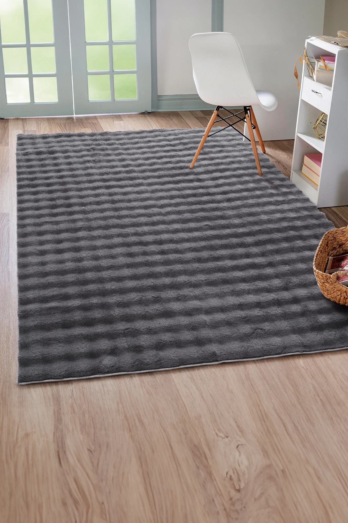 Antrasit Bubble Yumuşak  Kaymaz Özel Taban Peluş Halı Yolluk