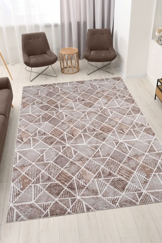 Gri Kahve Geometrik Emboss Çökme Kalın Yumuşak Kaymaz Özel Taban Halı Yolluk