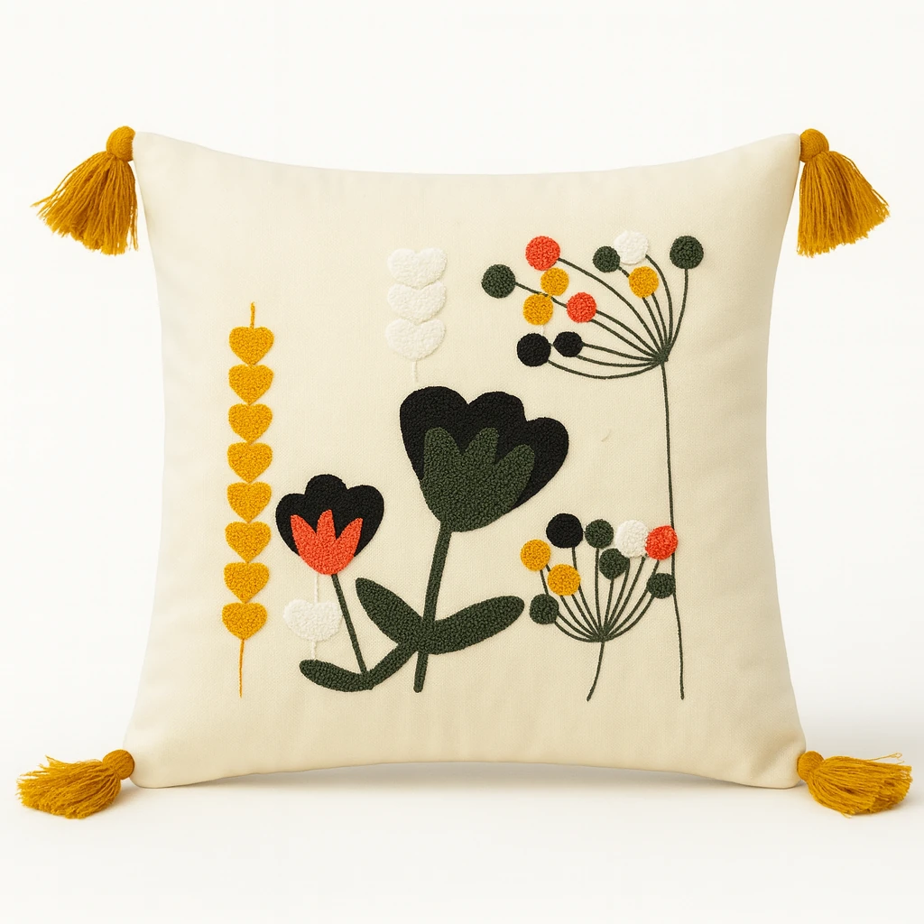 2 Adet Set Saçaklı Yumuşak Punch İşlemeli Kırlent Yastık Kılıfı Terletmez (2 Adet 43x43) - Yaprak model3