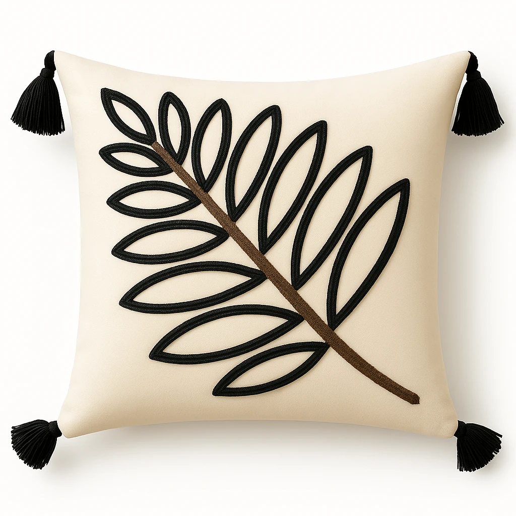 2 Adet Set Saçaklı Yumuşak Punch İşlemeli Kırlent Yastık Kılıfı Terletmez (2 Adet 43x43) - yeşil yaprak model5