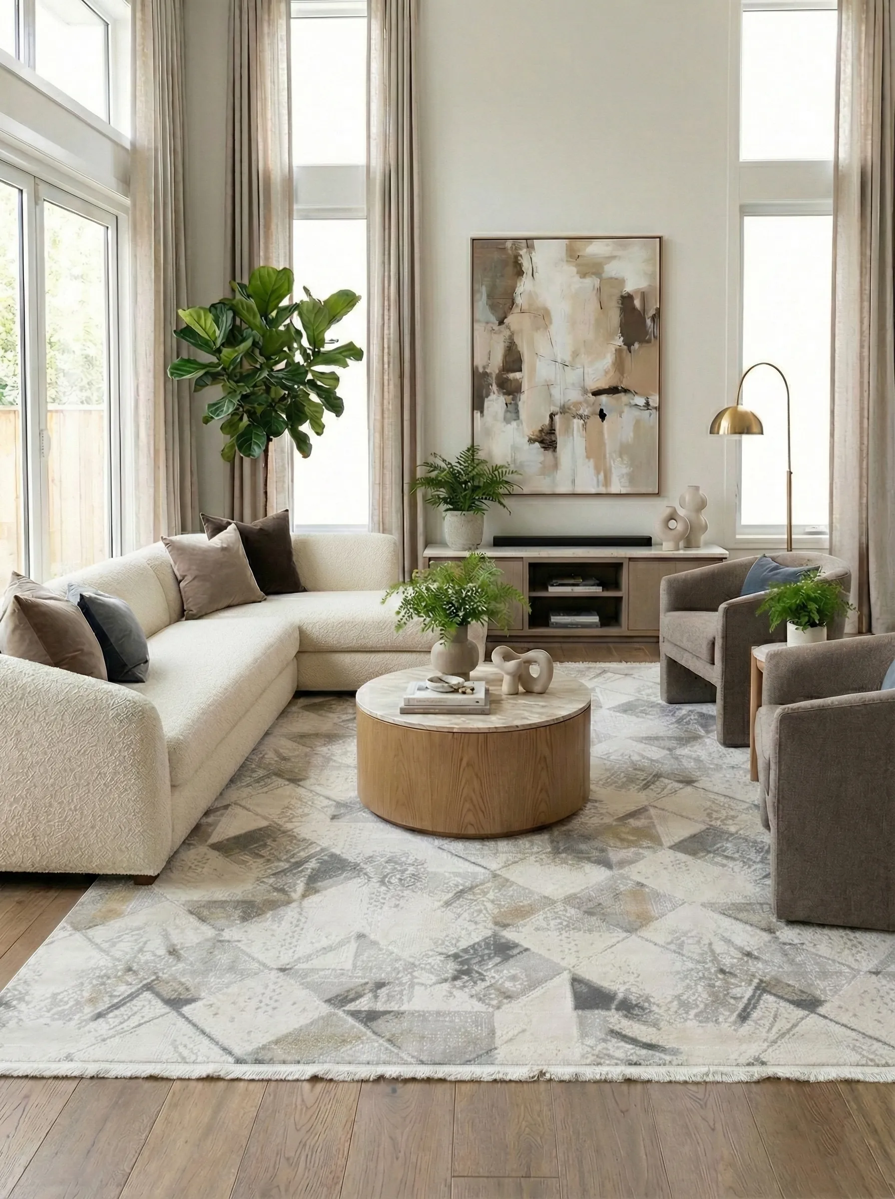 Premium Seri Gri-Mavi Akrilik Jüt Taban Doğal Halı Yolluk Oturma Odası Halı Salon Halısı 1733A