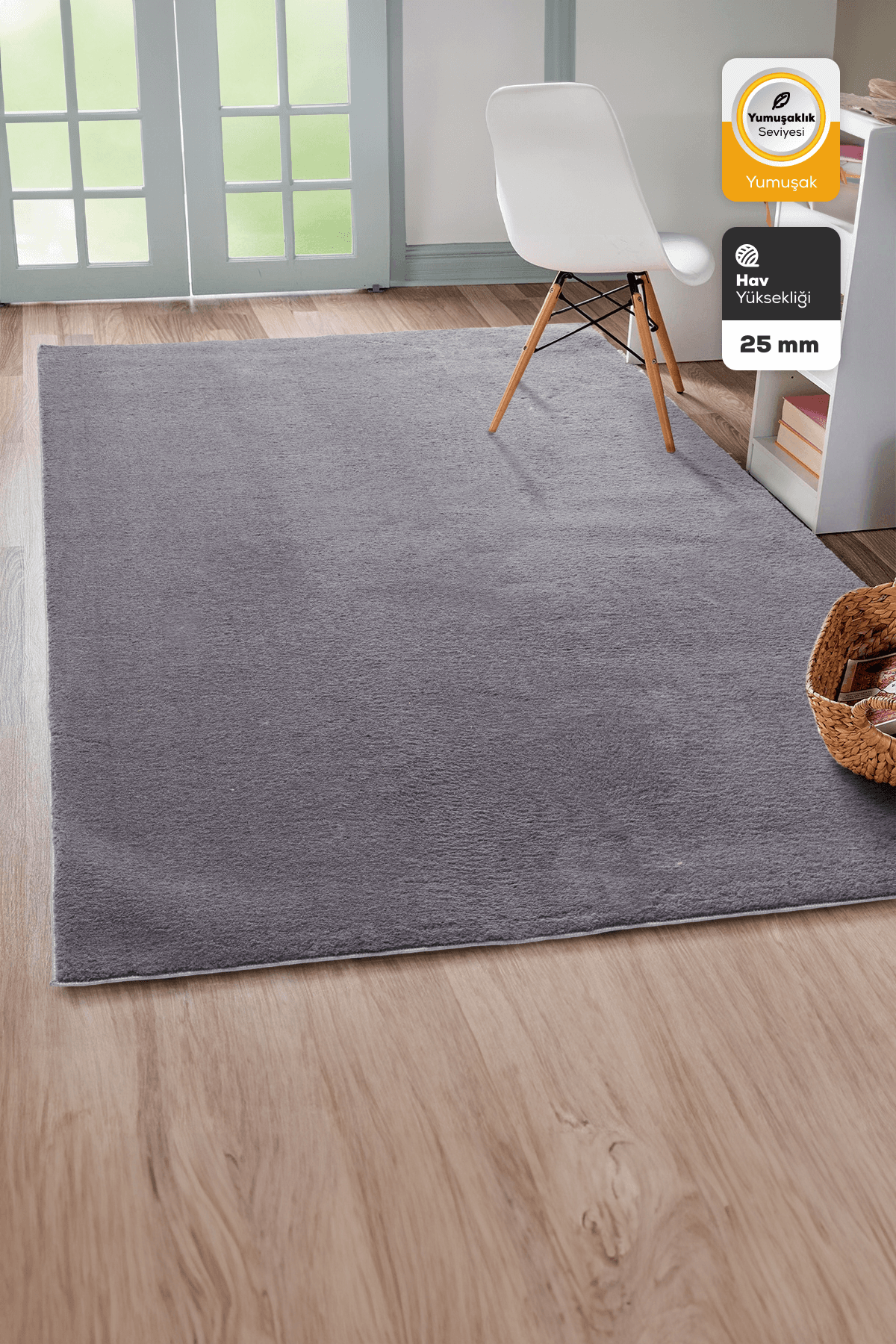 Antrasit Yumuşak  Kaymaz Özel Taban Peluş Halı Yolluk