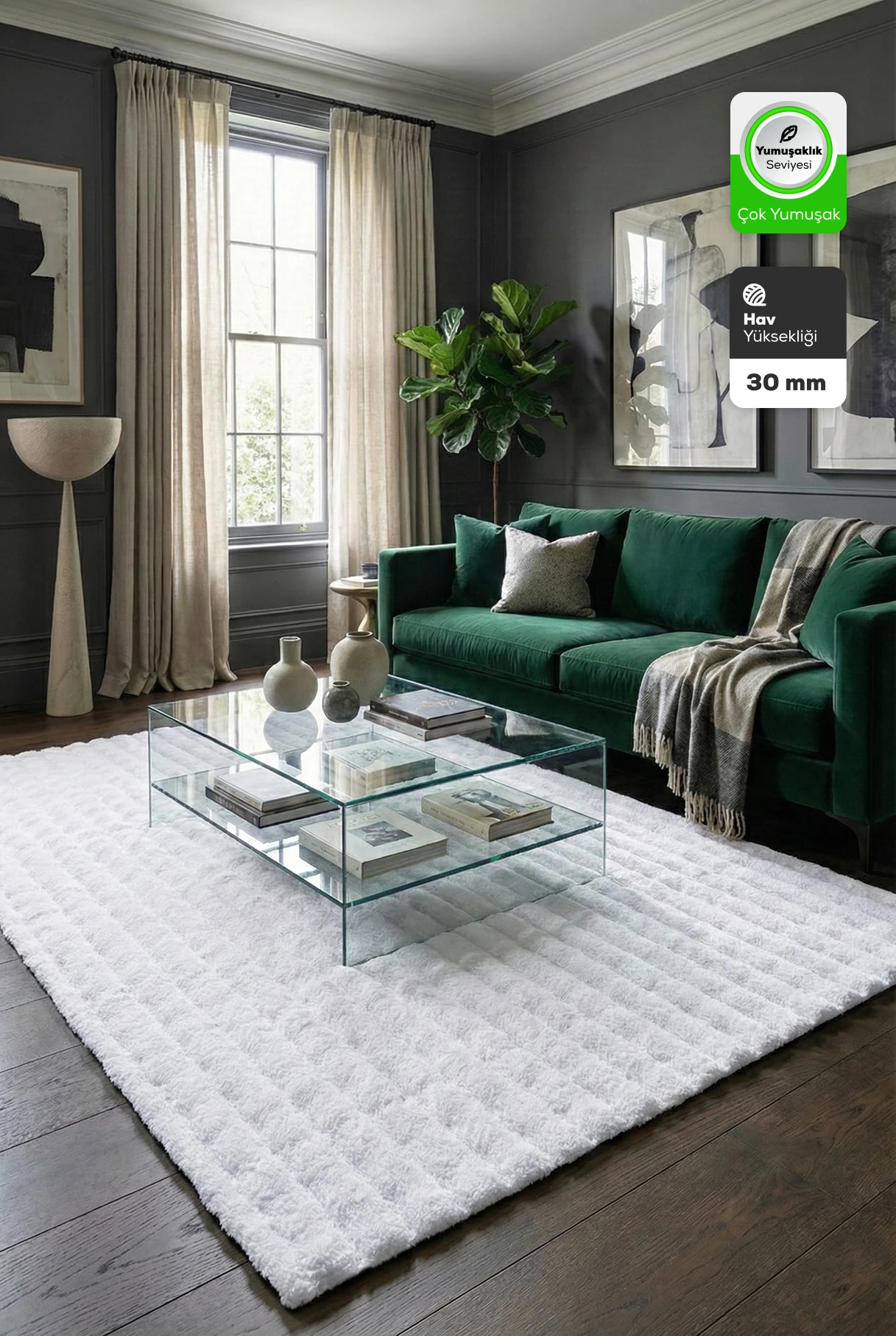 Krem Tavşan Tüyü Yumuşak Bubble Kaymaz Özel Taban Peluş Halı Yolluk