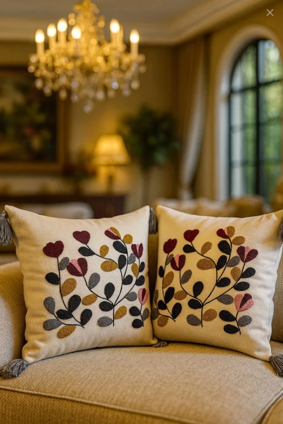 2 Adet Set Saçaklı Yumuşak Punch İşlemeli Kırlent Yastık Kılıfı Terletmez (2 Adet 43x43) - çiçek model8