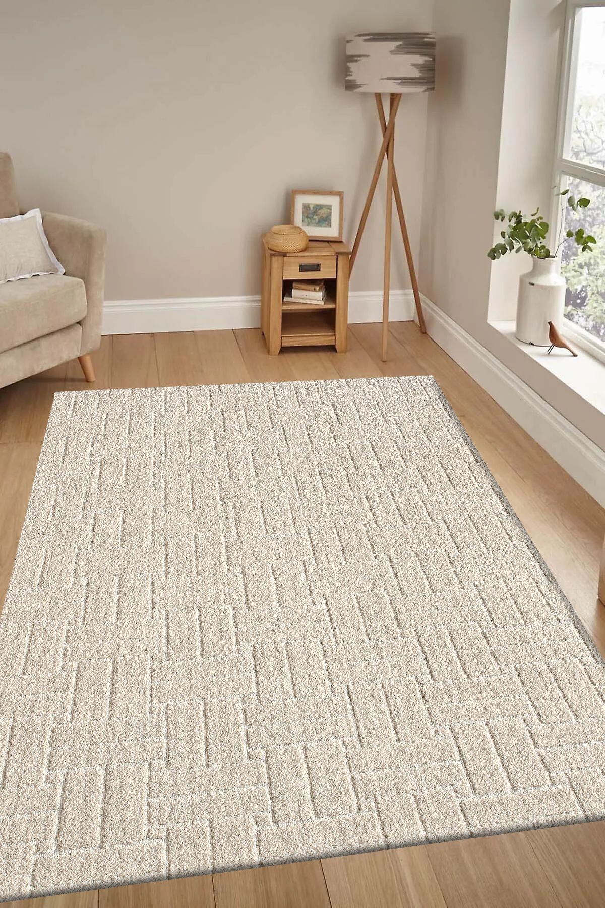 Kaymaz Taban Moopy Krem Bukleli Yumuşak Soft Dokuma Yolluk Halı Salon Halısı Lp1001a_krem