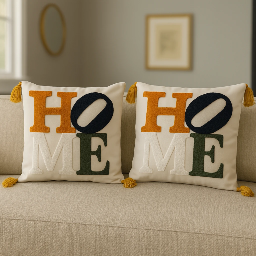 2 Adet Set Saçaklı Yumuşak Punch İşlemeli Kırlent Yastık Kılıfı Terletmez (2 Adet 43x43) - home model1