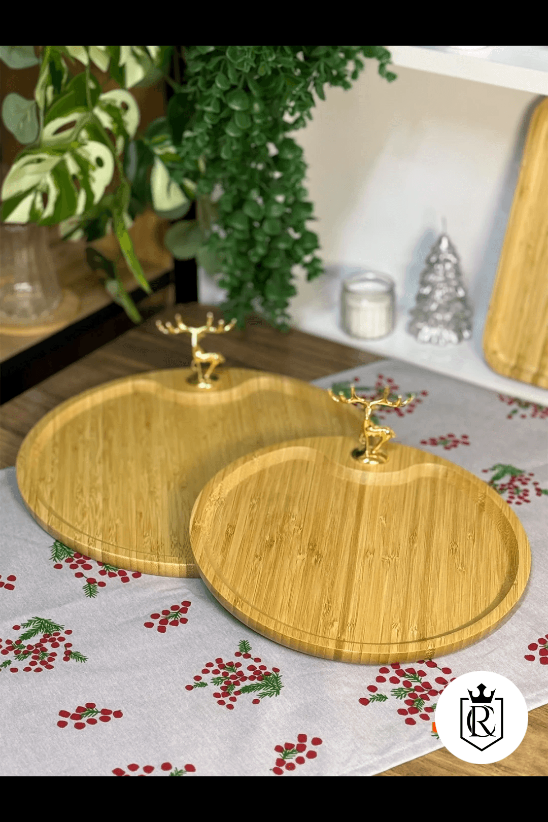 2 Adet Bambu Dekoratif Sunum Tabağı, Servis Tabağı, Çerezlik 