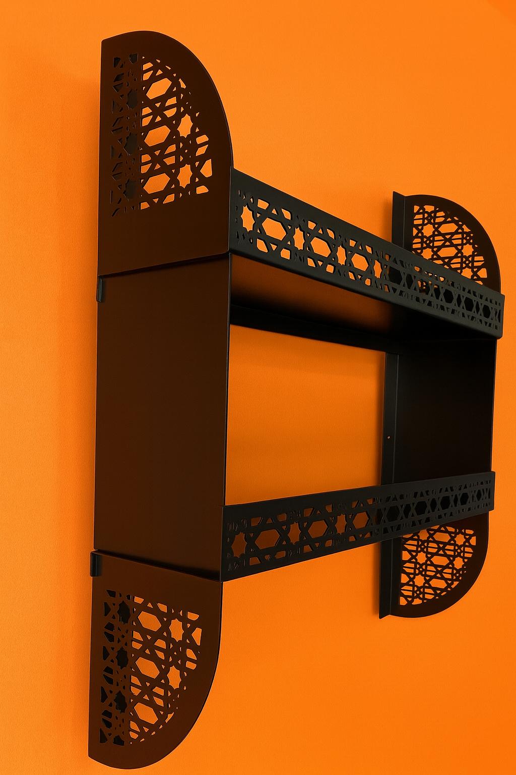 Metal Desenli Duvar Rafı – 2 Katlı, Siyah