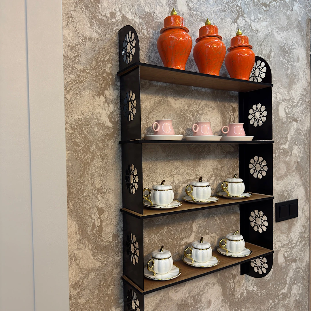 Dekoratif duvar rafı 4 kat - Siyah