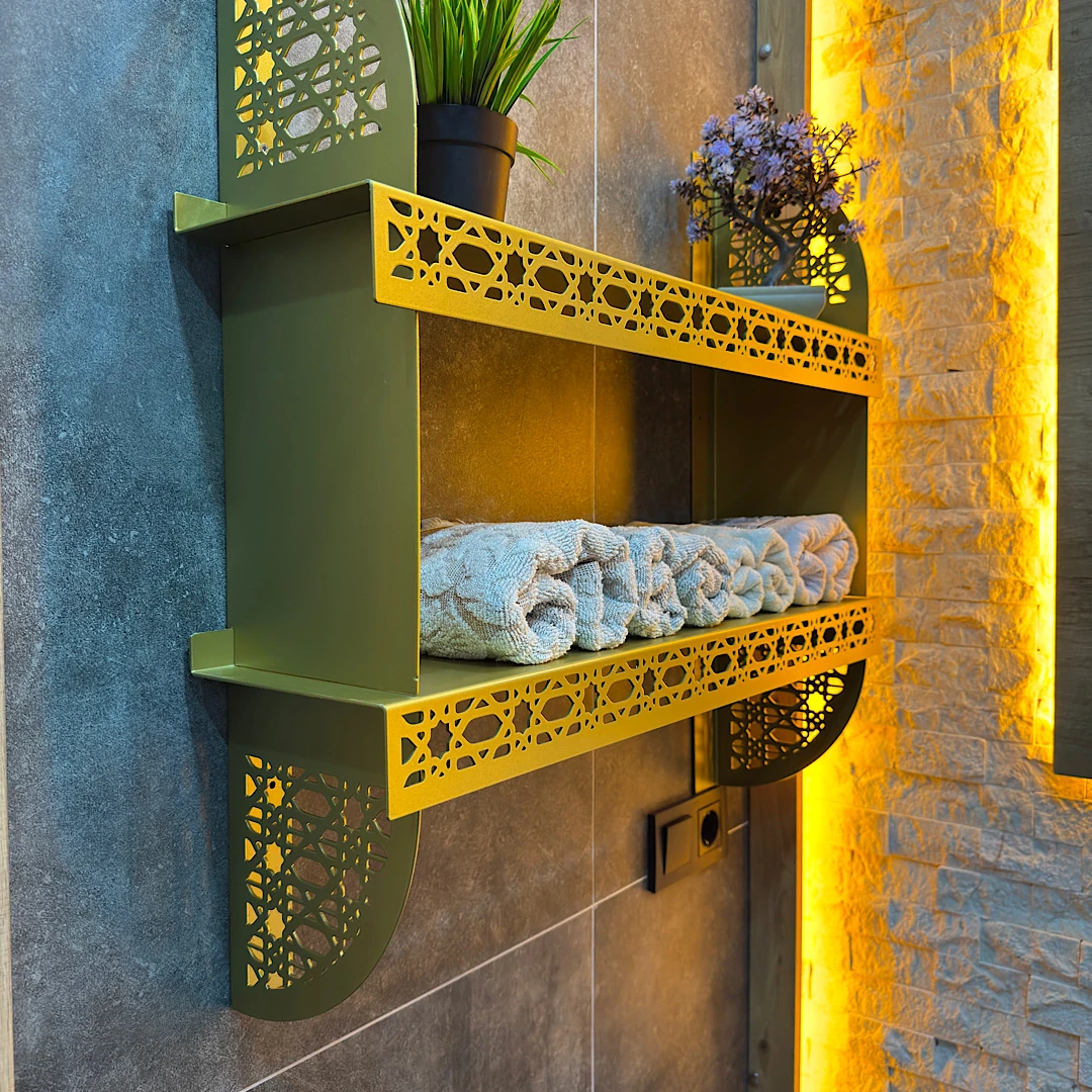 metal desenli 2 li raf Altın