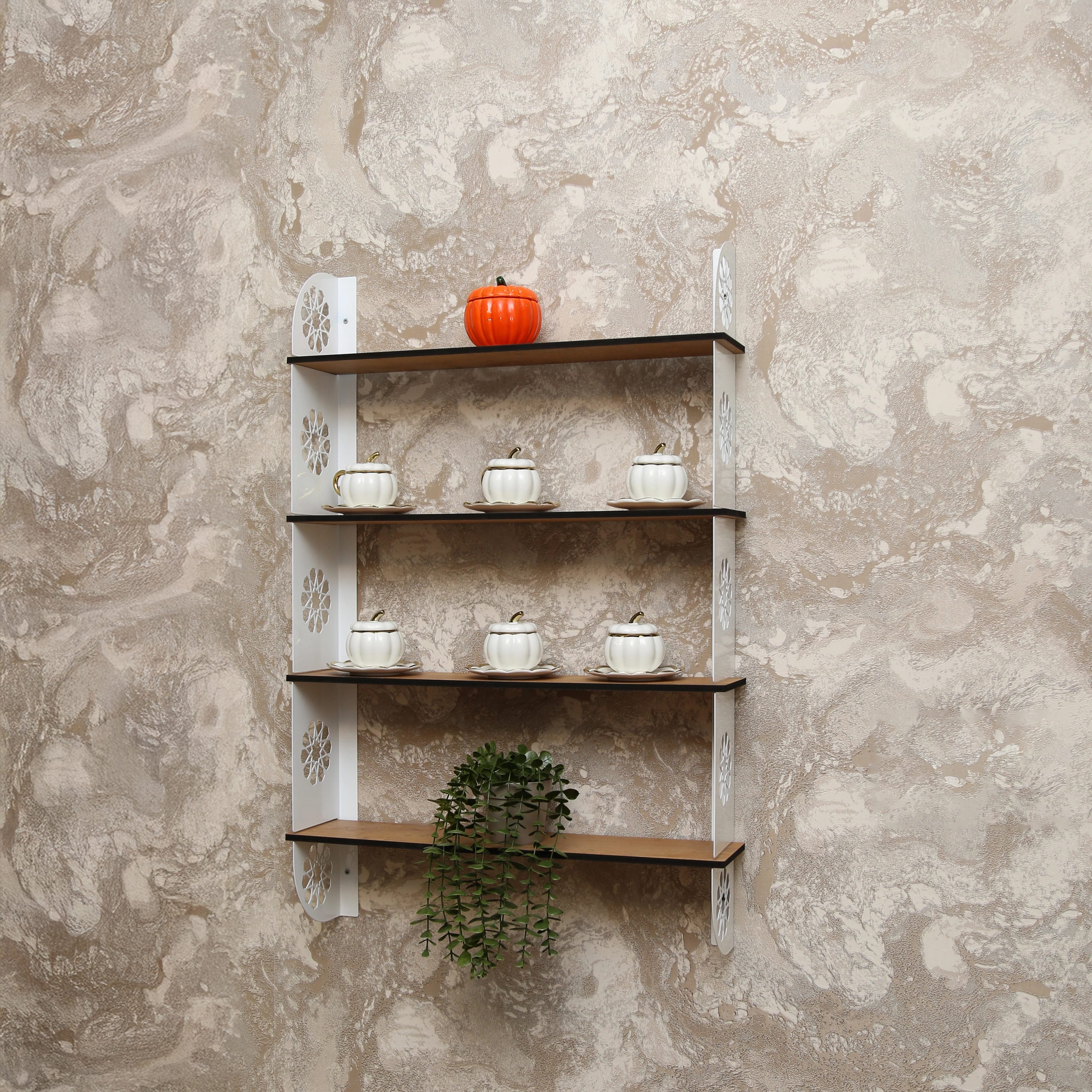 Dekoratif duvar rafı 4 kat - Beyaz