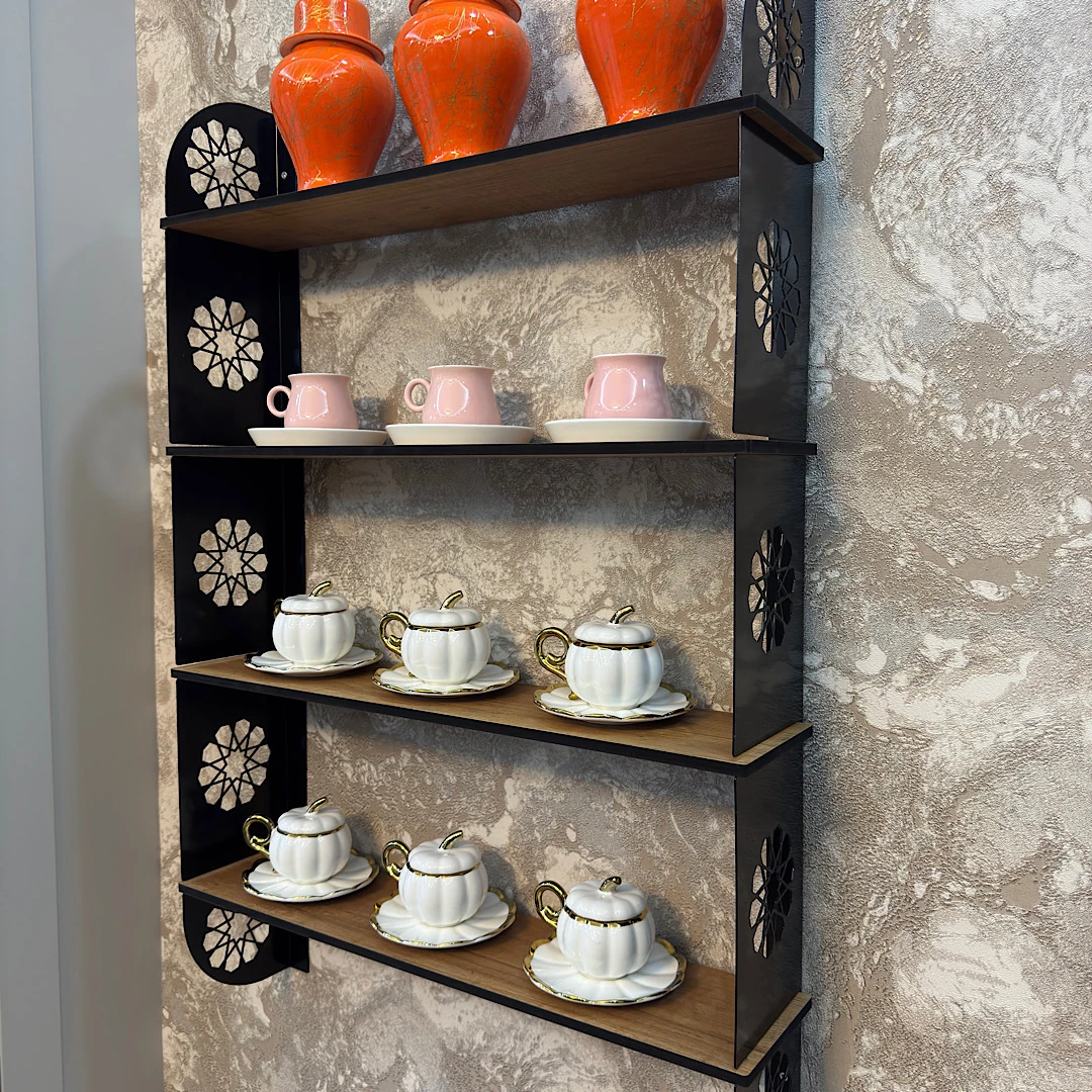 Dekoratif duvar rafı 4 kat