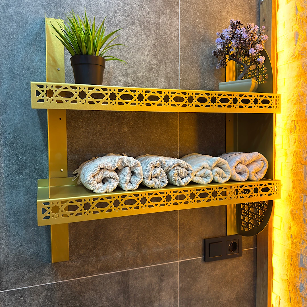 metal desenli 2 li raf Altın