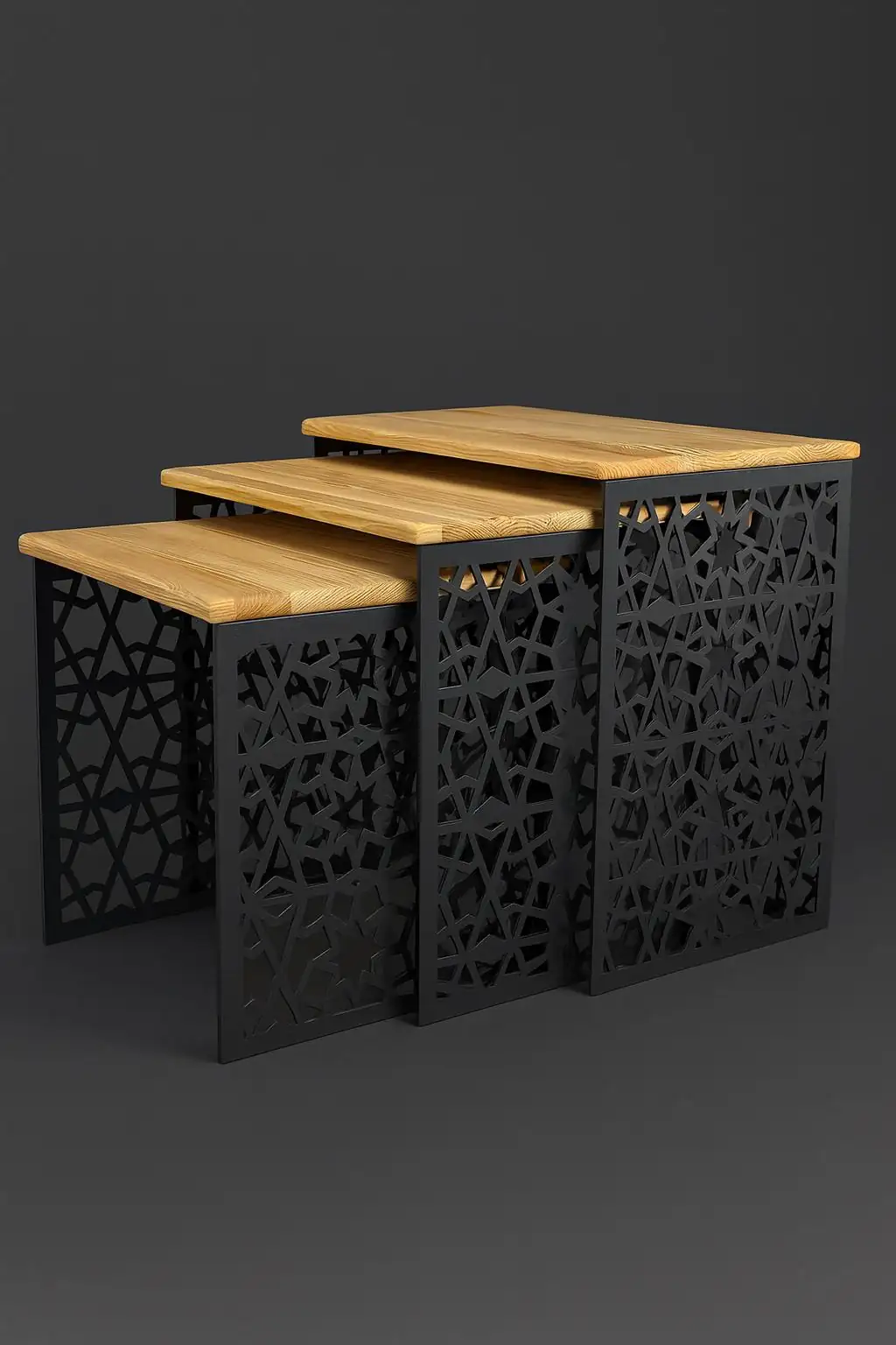 3 Lü Zigon Sehpa Doğal Ahşap