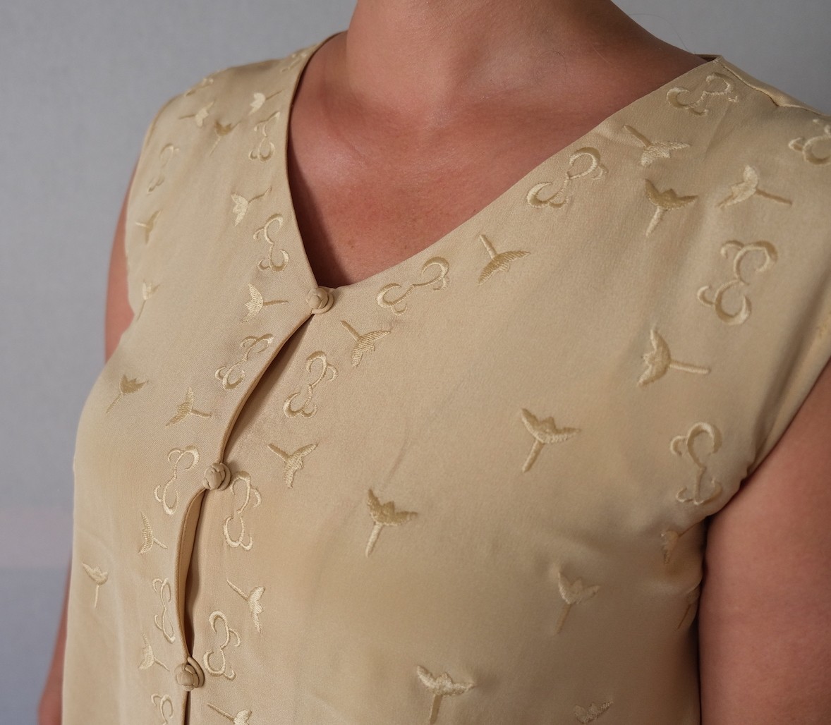 80's Ivory Silk Embroidered Button Down Blouse