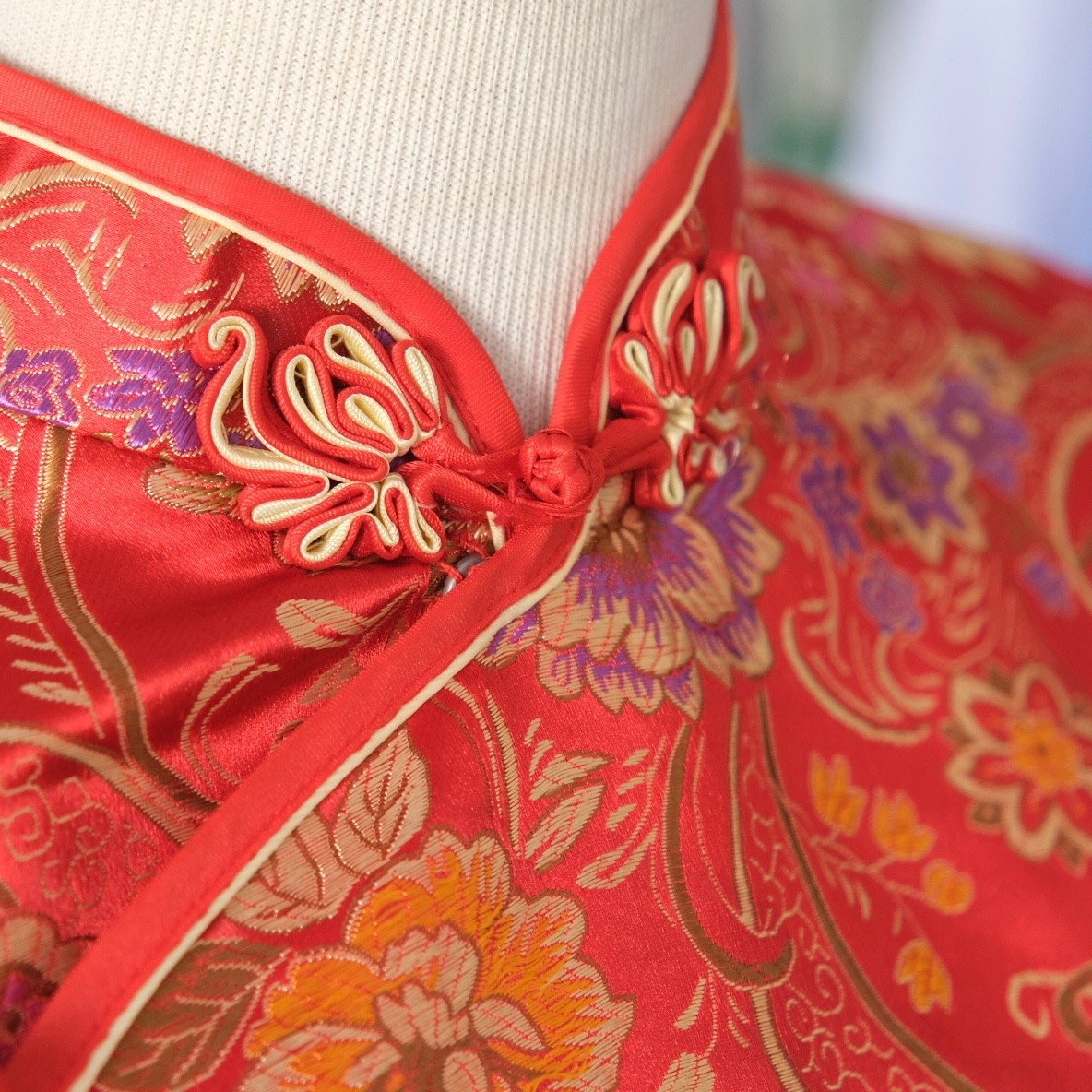 Vintage Red Qipao – Brocade Floral 