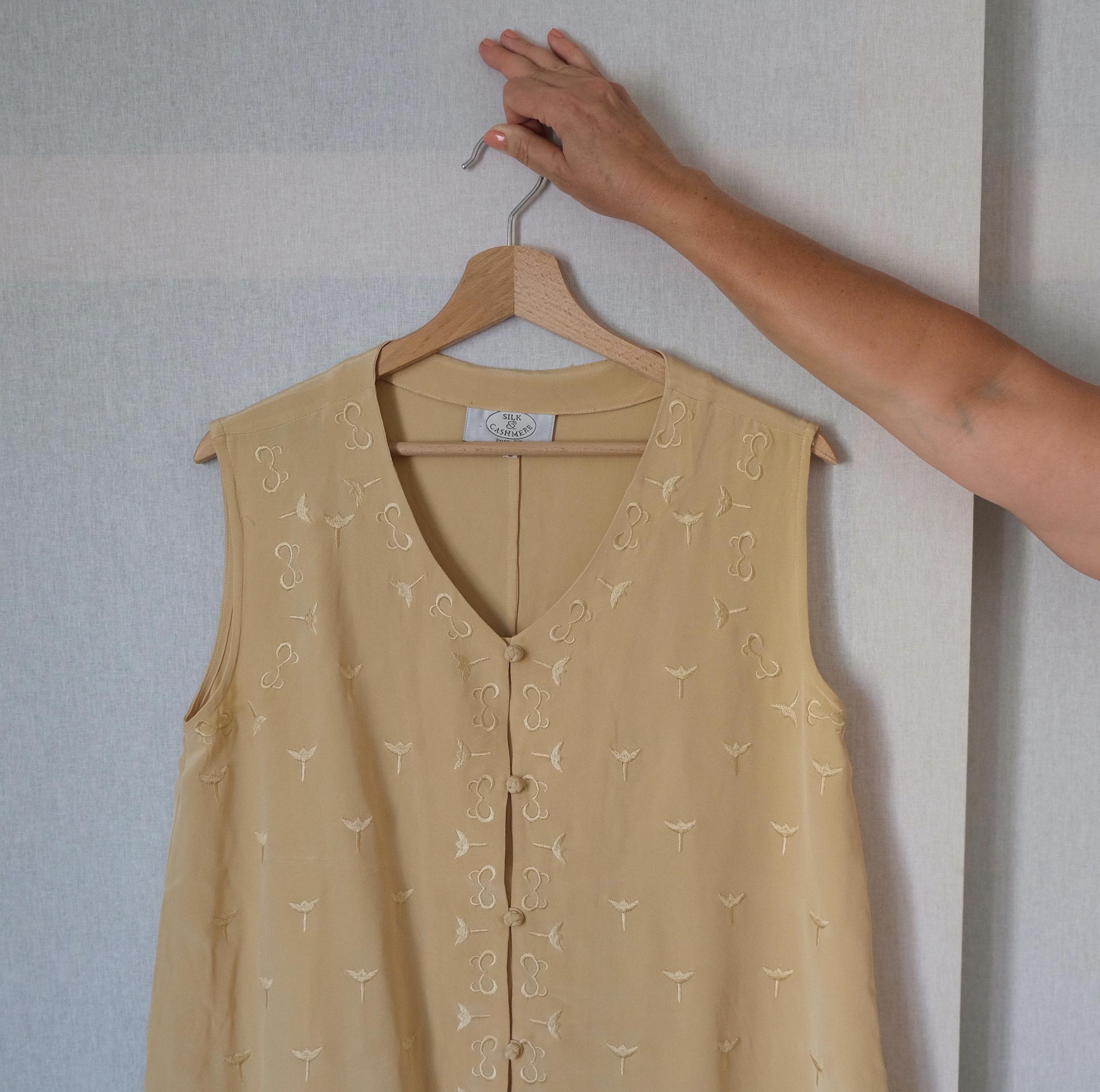 80's Ivory Silk Embroidered Button Down Blouse
