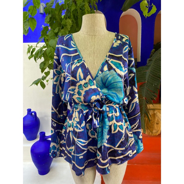 100% Silk Tile Pattern Short Jumpsuit (Special Order-Custom Made)
