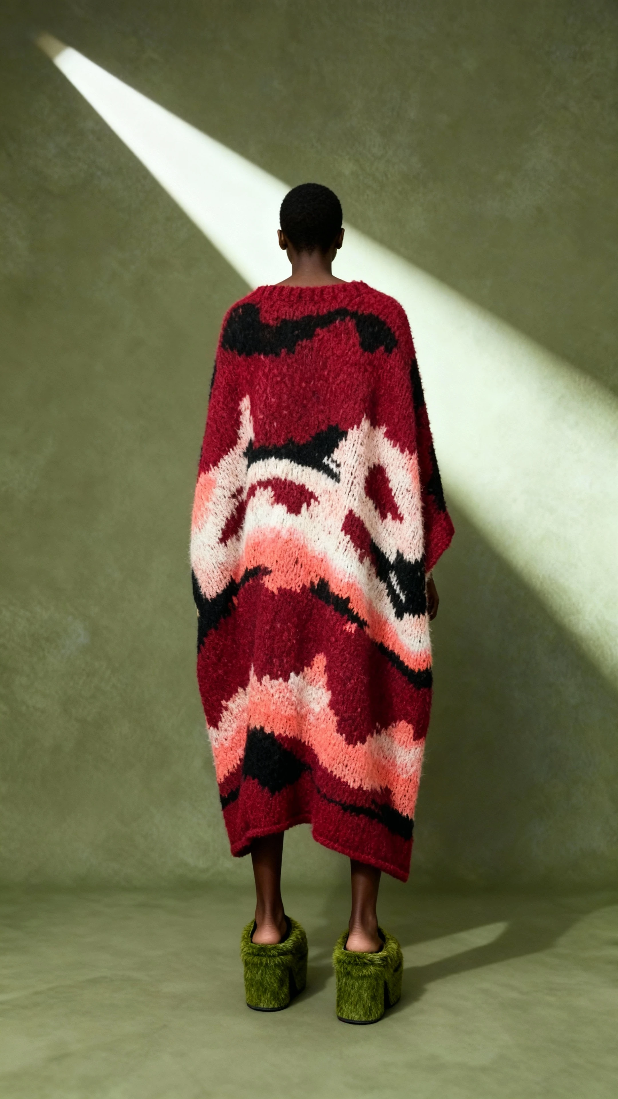 Burgundy El Örgüsü Maksi Kazak Yün Elbise