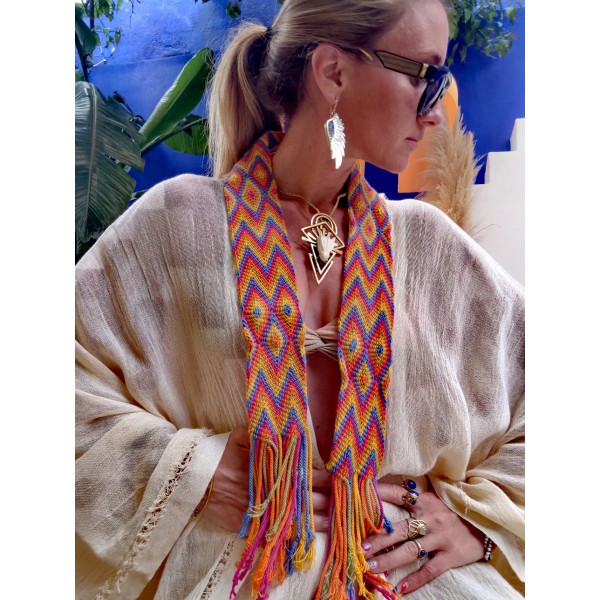 Hand Woven Turkish Buldan Cotton Caftan with Traditional Colombian Wayuu Stripes (Special Order-Custom Made)