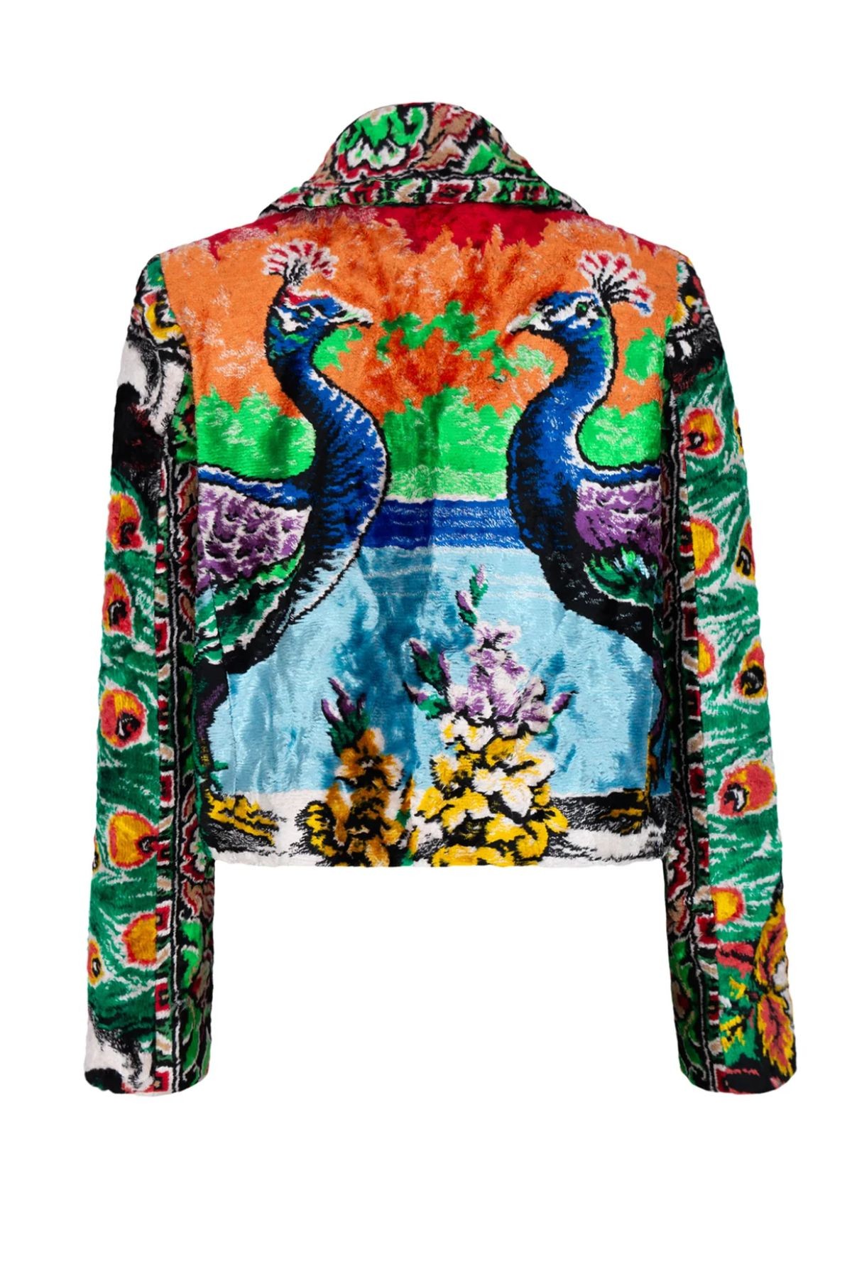 Peacock Patterned Antique Silk Velvet Rug Jacket