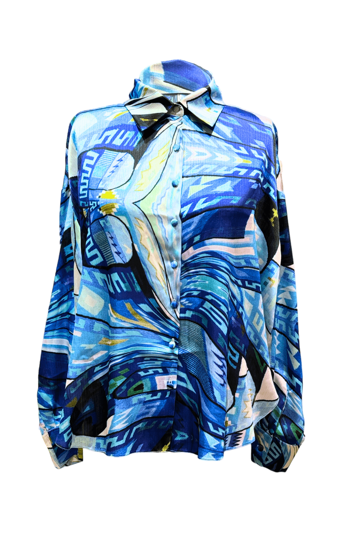 Blue Sulca Print Satin Shirt