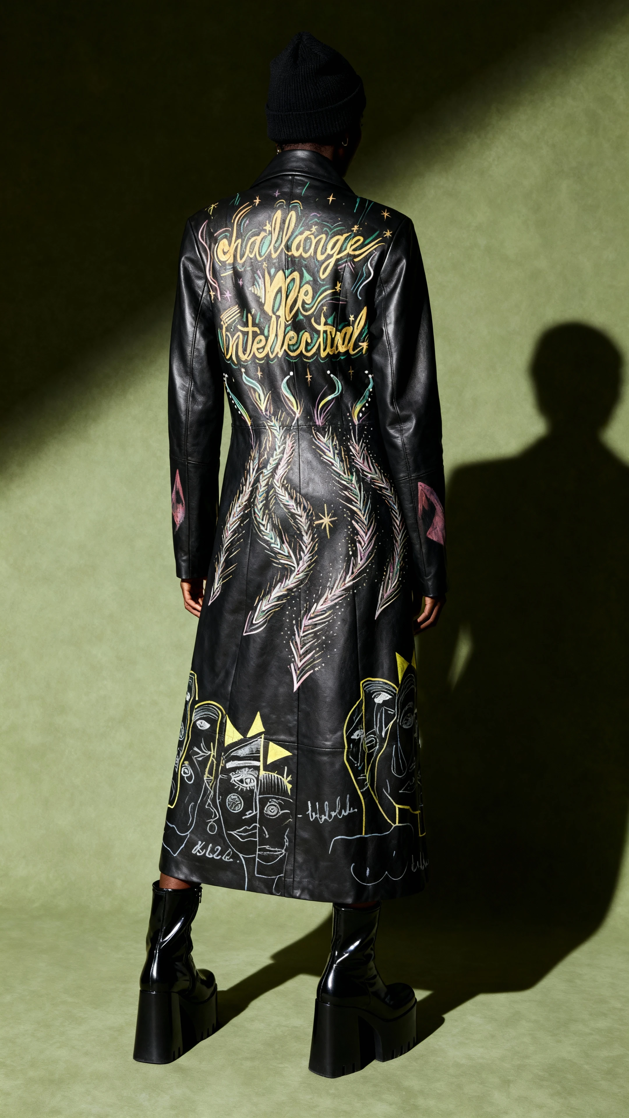 Challenge Me Intellectual Hand Painted Leather Jacket - Hand Painted Leather Jacket with Text Detail on the Back