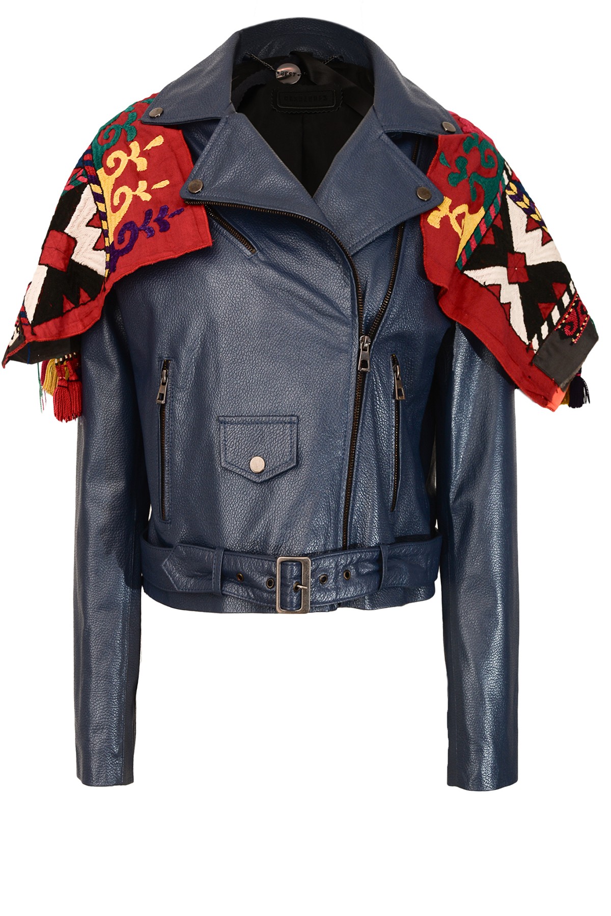 100% Leather Jacket with Uzbek Accessories