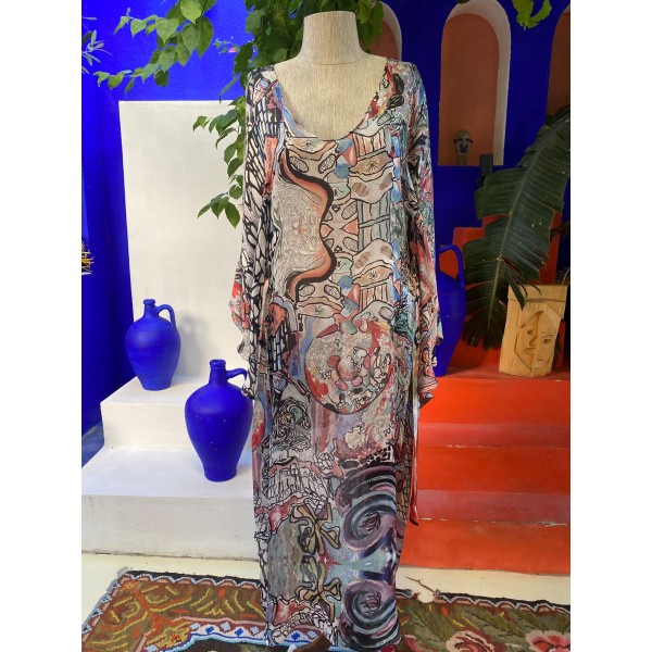 %100 İpek Gaudi Desen Elbise (Sipariş Üzerine Dikilir)