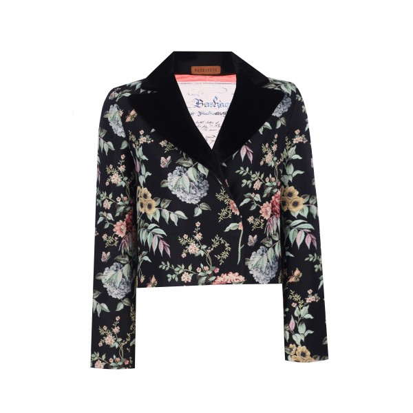 Floral Patterned Velvet Collar Jacket