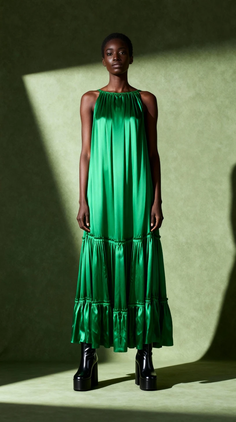 Bashaques' Yeşil İpek Elbise (Sipariş Üzerine Dikilir)