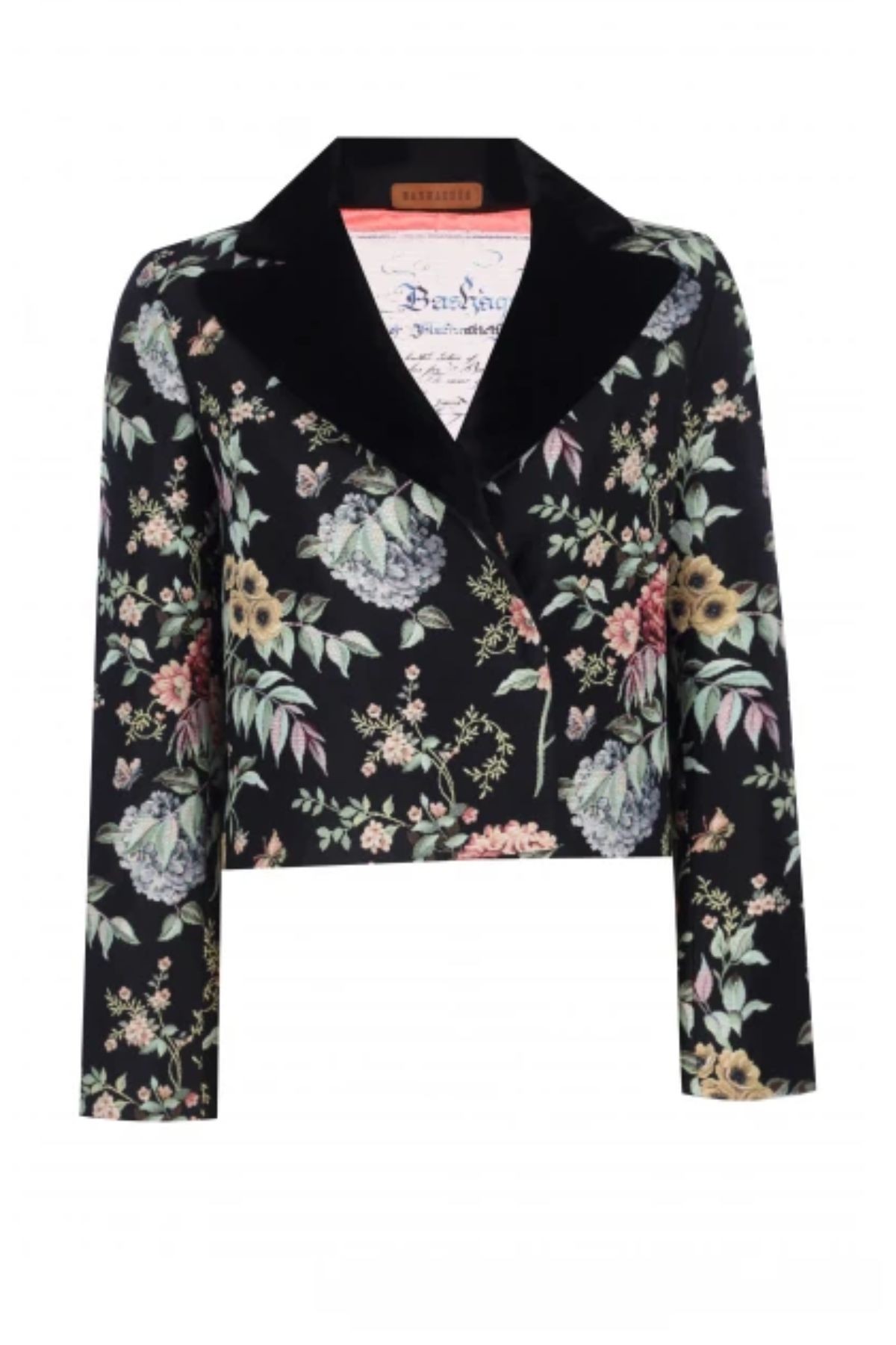 Floral Patterned Velvet Collar Jacket