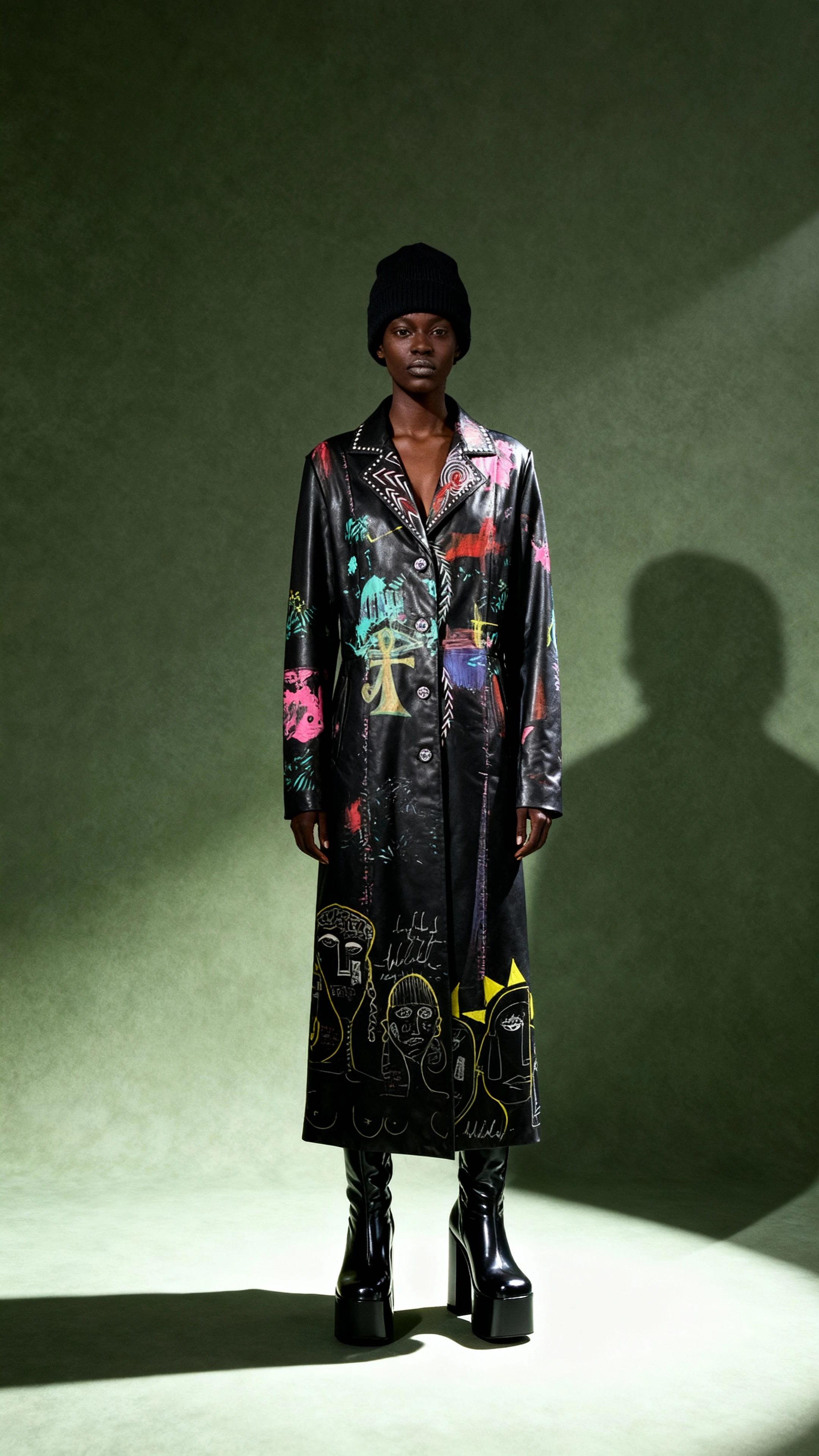 Challange Me Intellectual Hand Painted Leather Jacket- El Boyaması Sırtı Yazı Detaylı Deri Ceket