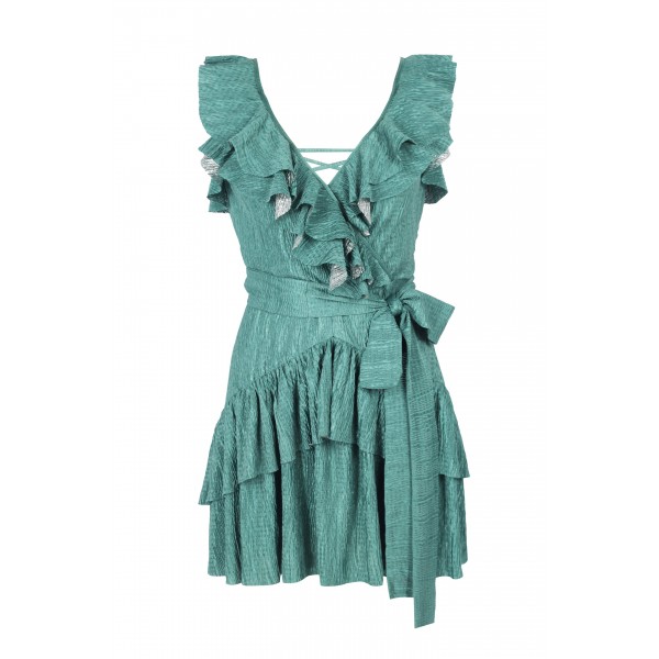 Green Frilly Tie Back Dress