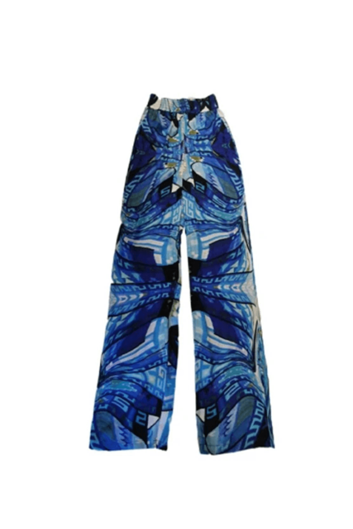 Blue Sulca Print Lycra Satin Trousers