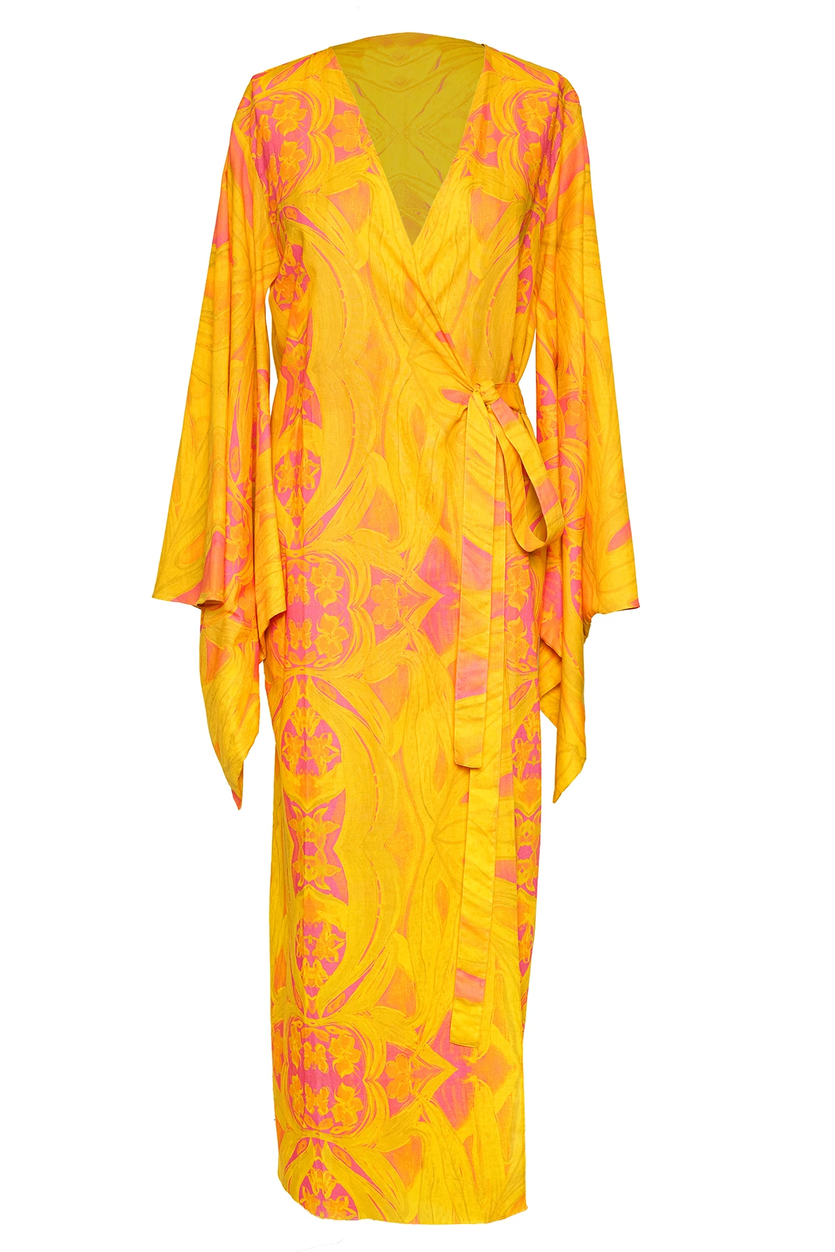 Bashaques Passion Fruit %100 Twill Silk Kimono Dress