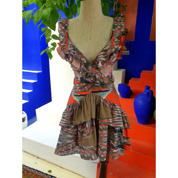 100% Cotton Voile Print Patterned Ruffle Dress