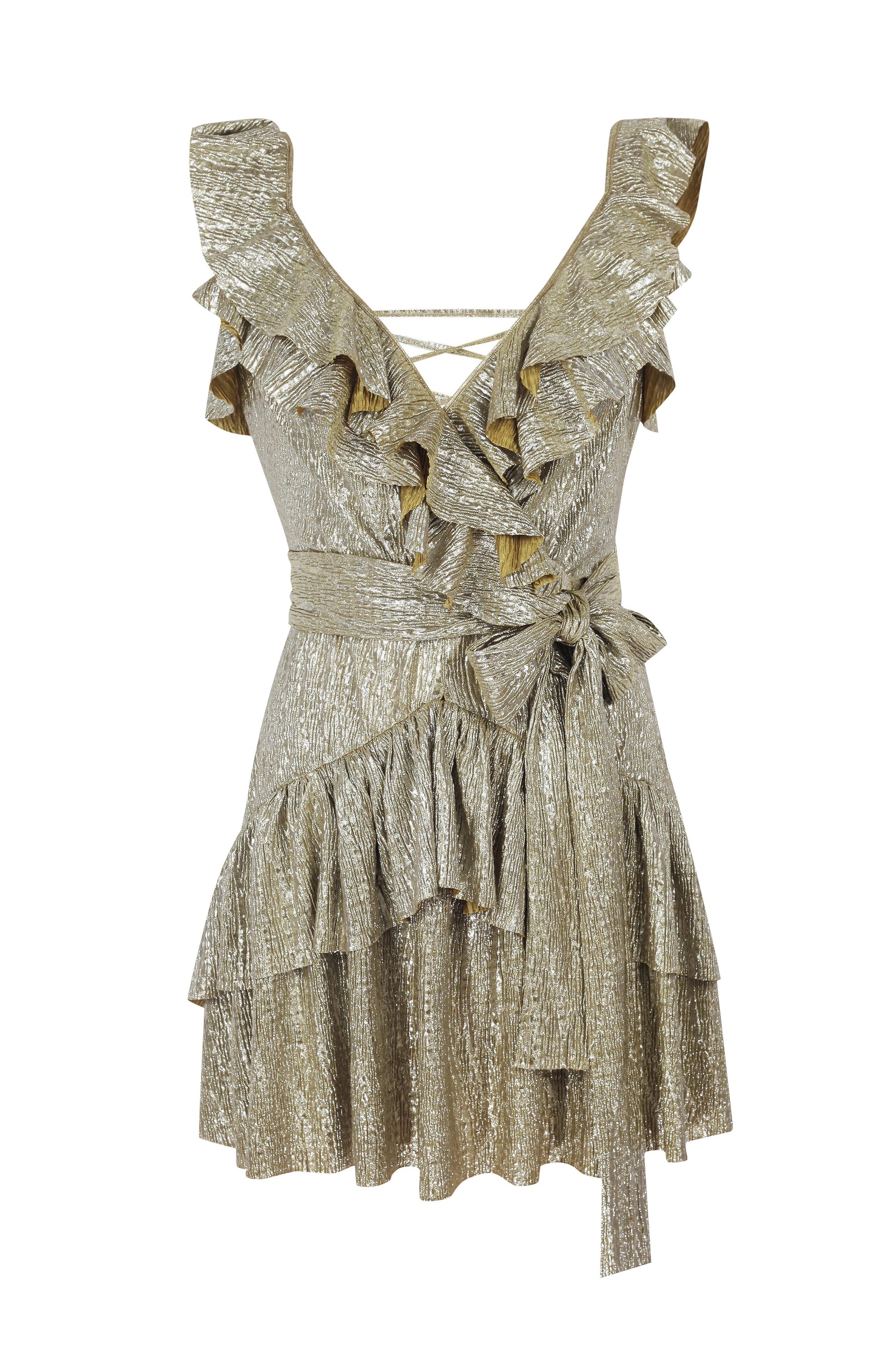 Parlak Lame Fırfırlı Arkası Bağlamalı Elbise